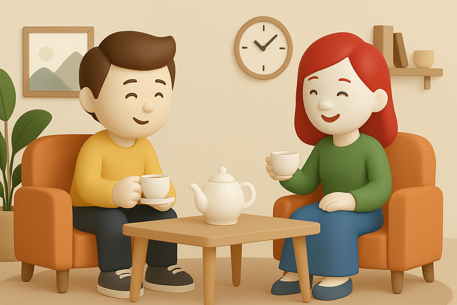 Relaxed conversation scene